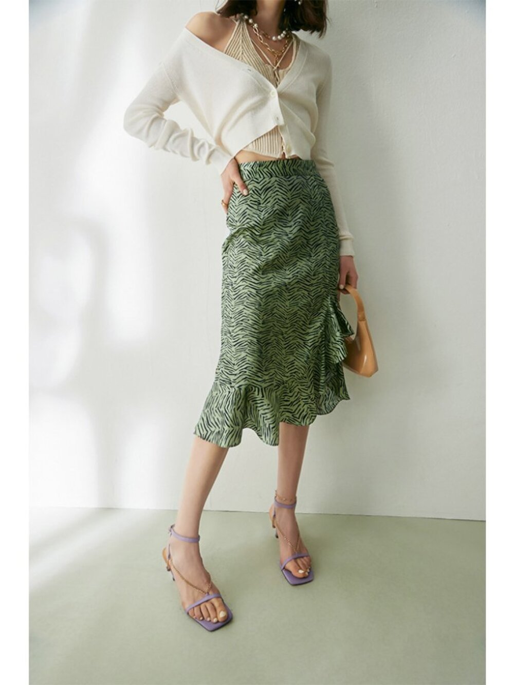 Luxe 100% Mulberry Silk Printed Skirt - French Style Ruffle A-Line Skirt